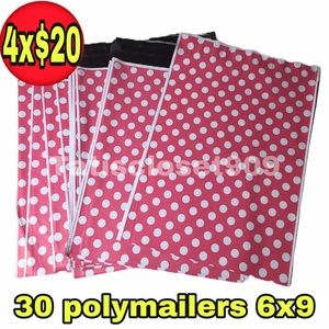 30 poly mailers 6x9 pink with whote polka dot